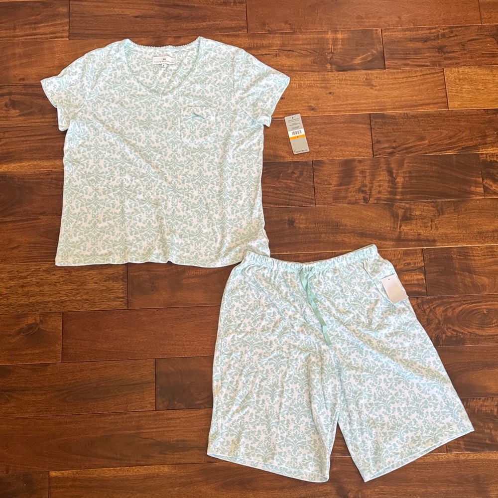 Karen Neuburger Aqua Floral Pajama Set Size Small